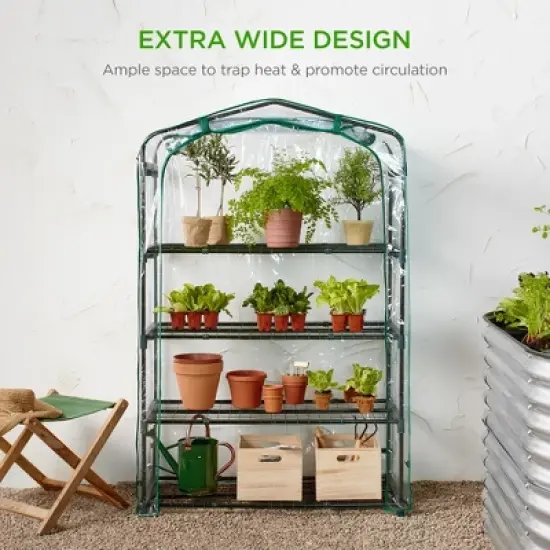 Best Choice Products 40in Wide 4-Tier Mini Greenhouse, Portable Indoor Outdoor Arboretum for Yard w/ Steel Shelves image {5}
