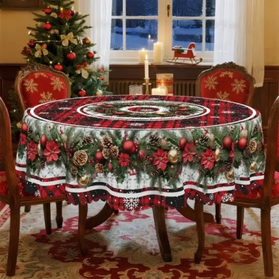 LOVEVOOK Holiday Tablecloth Christmas Table Cloths, Washable Polyester Fabric Table Covers for Dining, Party Holiday Decor image {8}