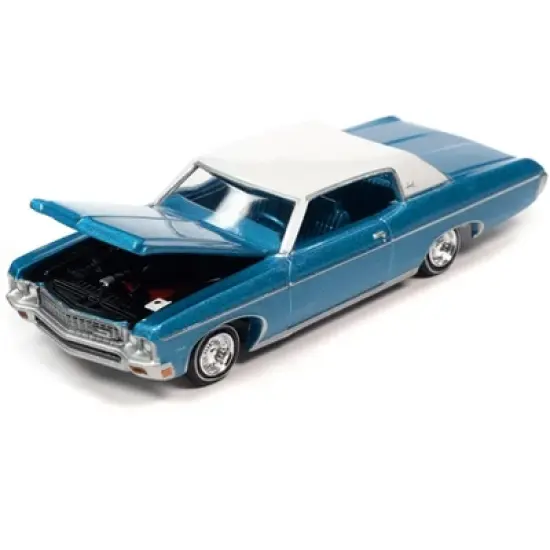 1970 Chevrolet Impala Custom Coupe Astro Blue Met. w/White Vinyl Top "Luxury Cruisers" 1/64 Diecast Model Car by Auto World image {2}