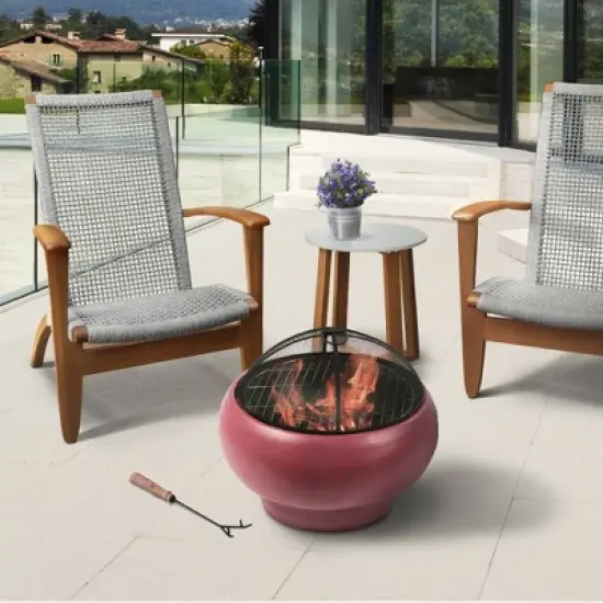22" Round Concrete Wood Burning Fire Pit - Teamson Home image {1}