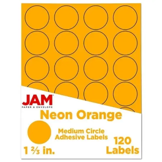 JAM Paper Circle Sticker Seals 1 2/3" 120ct - Neon Orange: Multipurpose Labels for Art, Stationery, Yard Sale, Garage Sale image {4}