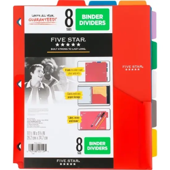 Five Star 8-Tab Binder Dividers with Pocket Multicolor: Polypropylene Filing Accessories, 11.5" x 9.75", 8-Pack image {8}