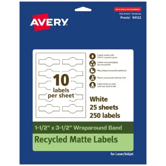 Avery Recycled Matte White Labels,  1-1/2" x 3-1/2" Wraparound image {10}