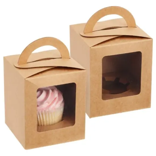 Juvale Single Cupcake Boxes with Inserts, Individual Disposable Kraft Paper Containers for Pastry, Dessert (3.7 x 4.2 x 3.7 In, 50 Pack) image {7}