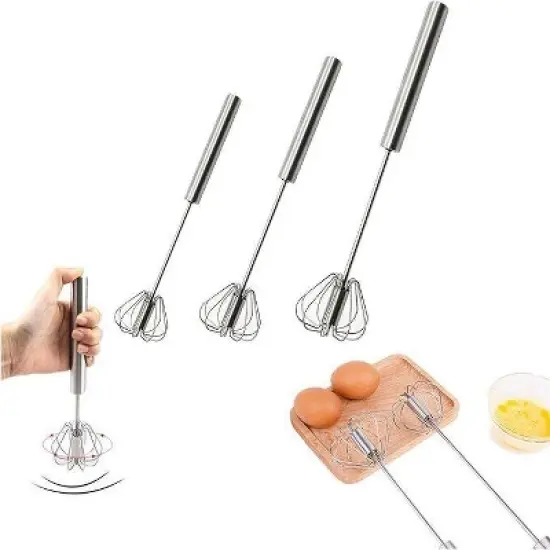 Smart Tech Stainless Steel Semi-automatic Egg Whisk - 3PCS Hand Push Rotary Whisk Blender image {5}