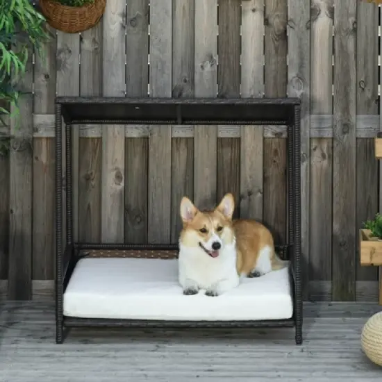PawHut Wicker Dog House Elevated Raised Rattan Bed for Indoor/Outdoor with Removable Cushion Lounge image {6}