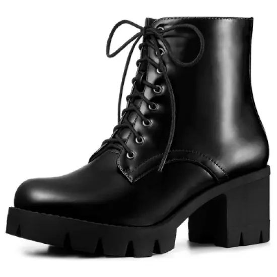 Allegra K Women's Platform Chunky Heel Combat Boots image {6}