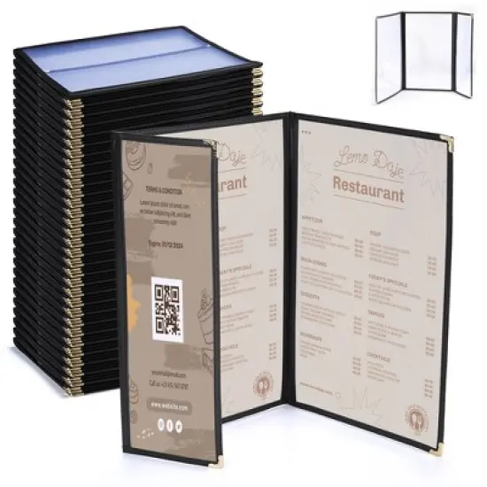 WeChef 30 Pcs Menu Covers 8.5x14" 2 Page 4 View & 4.25x14" Half Page Wine List image {9}