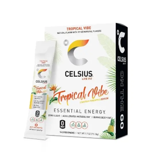 CELSIUS On The Go Powder Sticks Tropical Vibe Essential Energy - 14pk Sticks image {6}