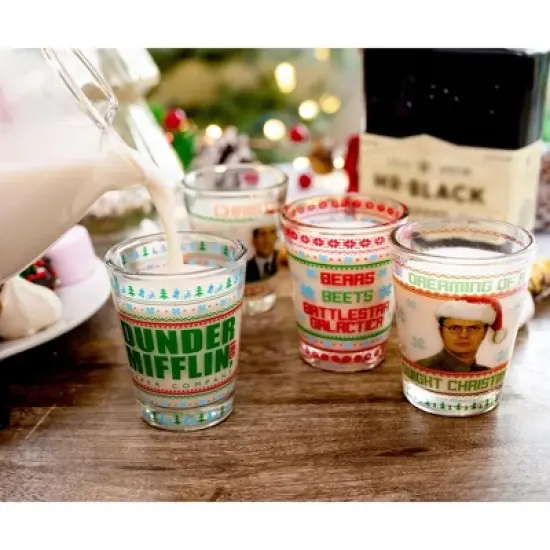 Silver Buffalo The Office Dunder Mifflin Holiday 1.5-Ounce Mini Shot Glasses | Set of 4 image {5}