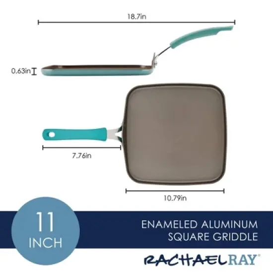 Rachael Ray Cook + Create Aluminum Nonstick Square Stovetop Griddle Pan 11" Agave Blue image {12}