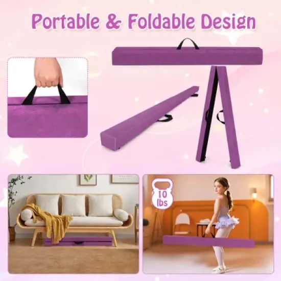 Costway 8 FT Folding Gymnastic Beam with Anti-slip Base Pine Wood Frame Carrying Handle Blue/Beige/Pink/Dark Purple/Purple/Multicolor image {7}