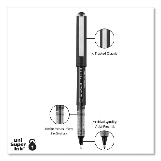 uni-ball VISION Roller Ball Pen Stick Bold 1 mm Black Ink Black Barrel Dozen 70128 image {2}