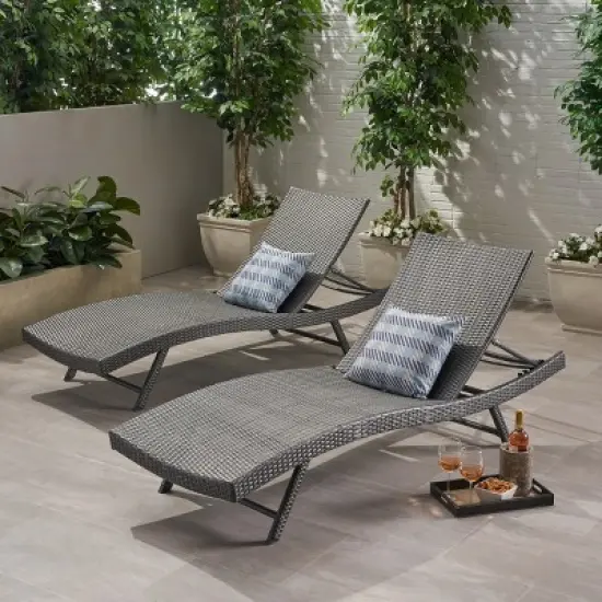 GDFStudio Eliana Outdoor Wicker Armless Adjustable Chaise Lounges (Set of 2) image {1}