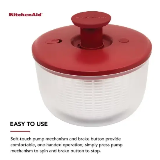 KitchenAid Salad Spinner: Large 7.43 Qt Red Plastic Lettuce Spinner, Hand Wash, 2-Piece Set image {6}