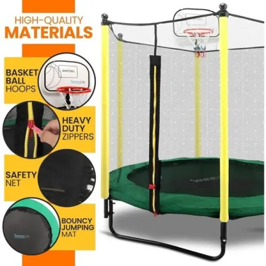 SereneLife 5ft Outdoor & Indoor Trampoline with Enclosure Safety Net SLTRA5BL image {3}
