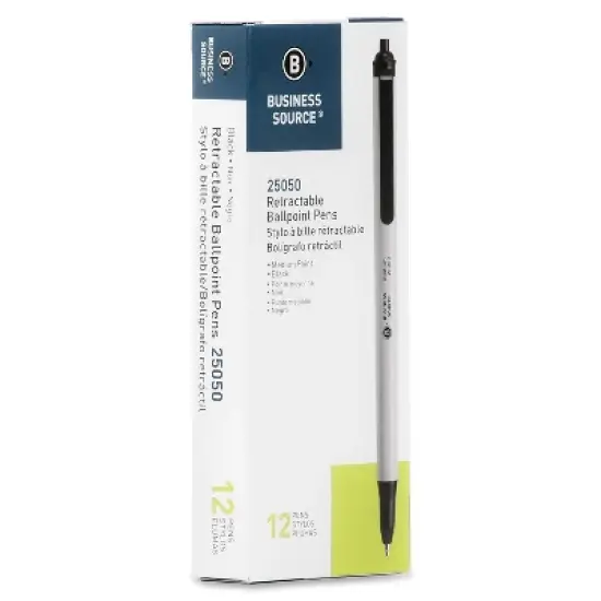 Business Source Ballpoint Pen Retract Clip Medium Point Black Ink 25050 image {4}