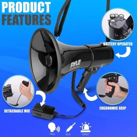 Pyle Megaphone Speaker PA Bullhorn with Built-in Siren PMP53IN - Black image {5}