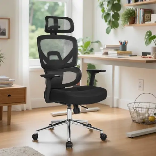 VECELO Mid-Back Swivel Ergonomic Office Chair with Adjustable Arms Mesh Lumbar Support image {17}