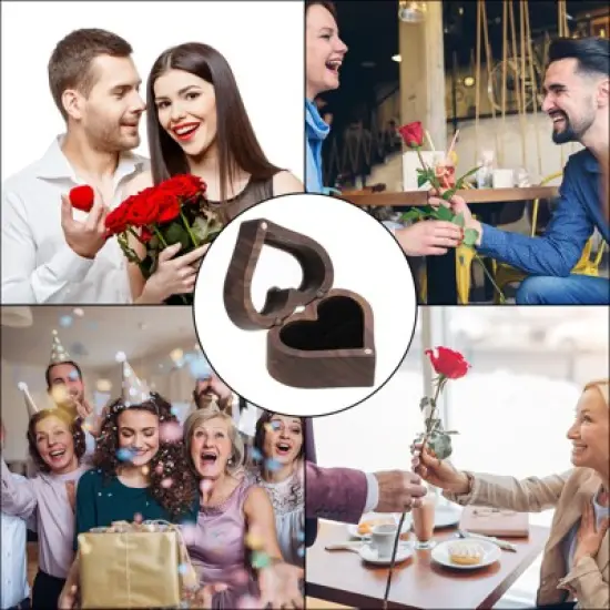 Unique Bargains Heart Shaped Wooden Engagement Ring Box image {4}