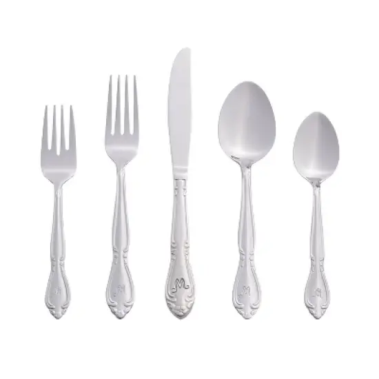 RiverRidge Rose Flatware 46pc Monogrammed Stainless Steel Silverware Set for 8 image {19}