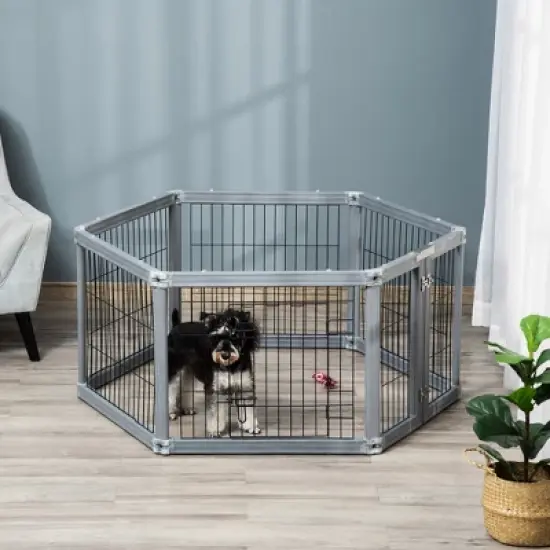 PawHut 24.5" Heavy Duty Pet Playpen, 6 Panels Dog Exercise Pen, Foldable Puppy Play Whelping Fence, with Door, Double Latches, Indoor & Outdoor image {2}