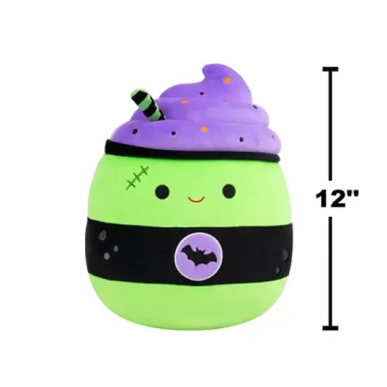 Squishmallows 12" Green and Purple Latte with Stitches and Bat logo Medium Plush: Polyester Character Stuffed Animal image {8}
