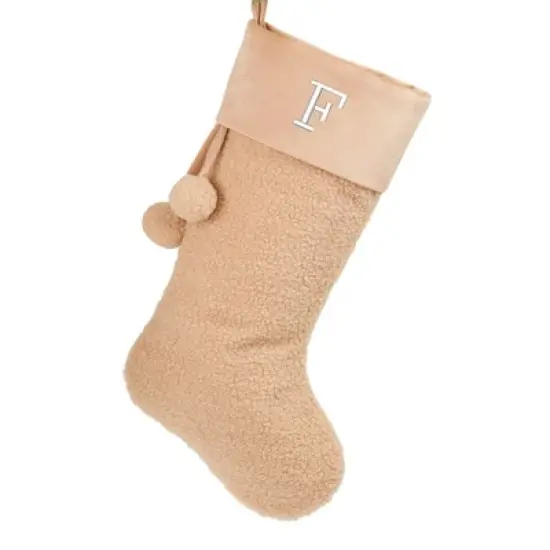 Personalization Mall Cozy Tan Shearling Embroidered Initial Christmas Stocking image {8}
