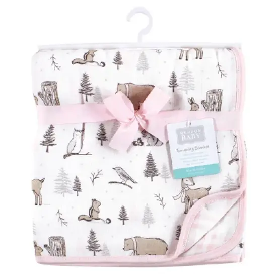 Hudson Baby Infant Girl Muslin Tranquility Quilt Blanket, Winter Forest, One Size image {1}