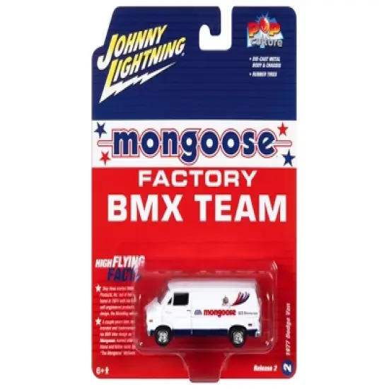 1977 Dodge Van White with Graphics "Mongoose Factory BMX Team" "Pop Culture" 2023 1/64 Diecast Model Car by Johnny Lightning image {2}