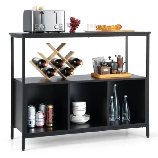 Costway Buffet Sideboard Kitchen Storage Cabinet Open Shelf w/ 3 Compartments Black\Rustic image {11}