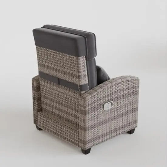 Patio Rattan Recliner Chair with Adjustable Backrest, 150&deg; Lay Flat, Flip-Up Table image {2}