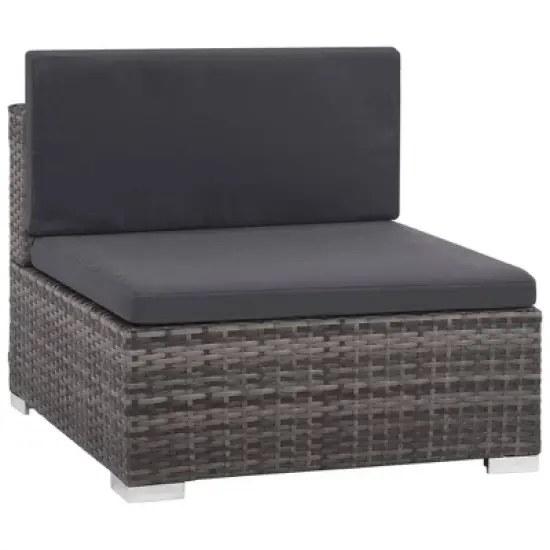 vidaXL Patio Lounge Set - 6-Piece Poly Rattan Gray Sectional Sofa Set with Coffee Table and Ottoman - Comfortable Outdoor Seating with Cushions image {4}