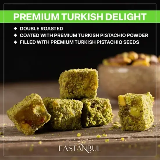 Eastanbul Turkish Delight Pistachio, Double Roasted Pistachios Filled, Lokum, Loukoumi, 8.8oz image {3}