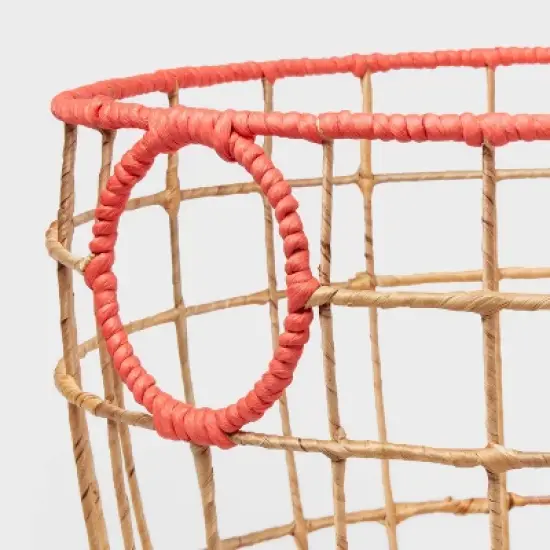 Natural with Fresh Melon Rim Kids' Woven Basket Red - Pillowfort&trade; image {2}