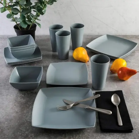 Gibson Home Grayson 16 Piece Square Melamine Dinnerware Set in Grey image {4}