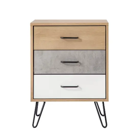 24" Handcrafted Modern Tricolor Wood Nightstand Oak/White/Gray - The Urban Port image {1}