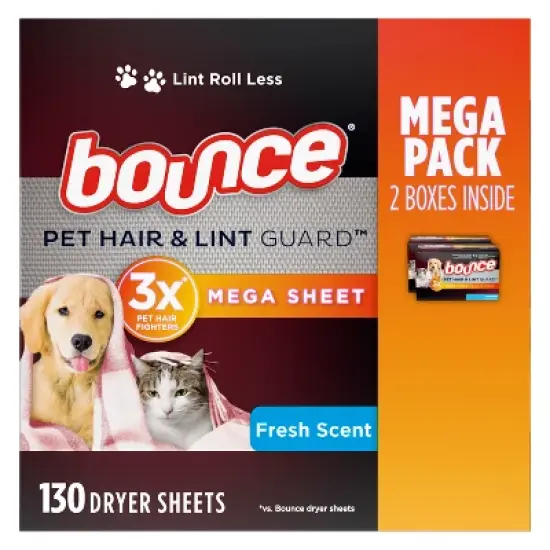 Bounce Pet Hair and Lint Guard Mega Dryer Sheets - Fresh image {9}