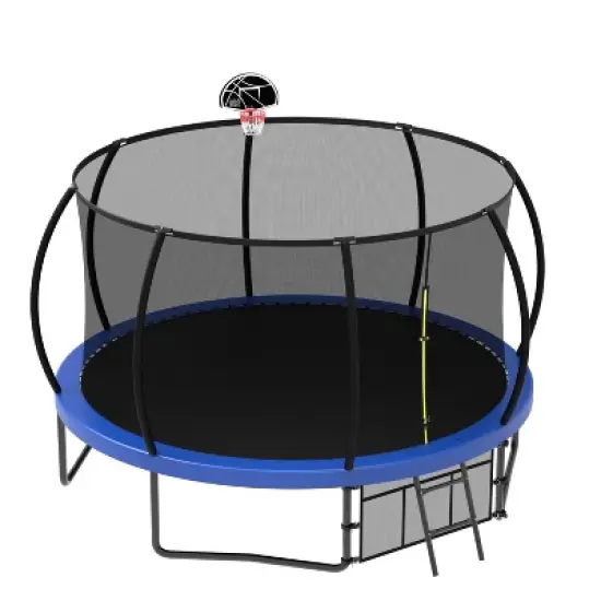 Jump Into Fun 12FT Recreational Kids Trampoline with Safety Enclosure Net & Ladder, Outdoor Recreational Trampolines image {9}