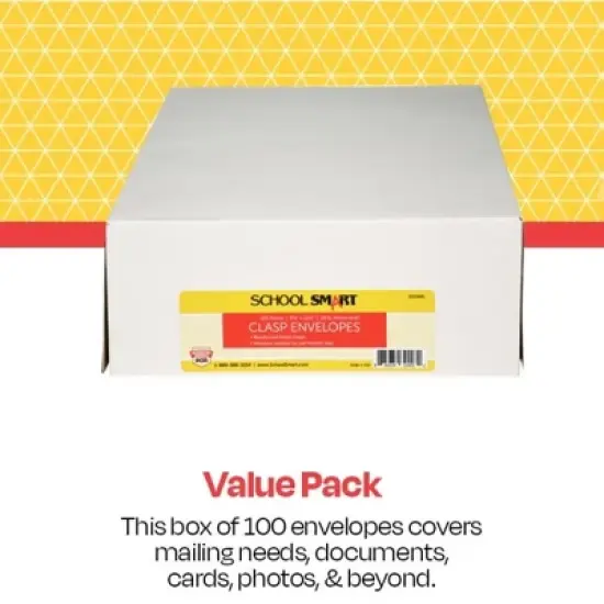 School Smart Kraft Envelopes with Clasp, 9-1/2 x 12-1/2 Inches, Pack of 100 image {4}