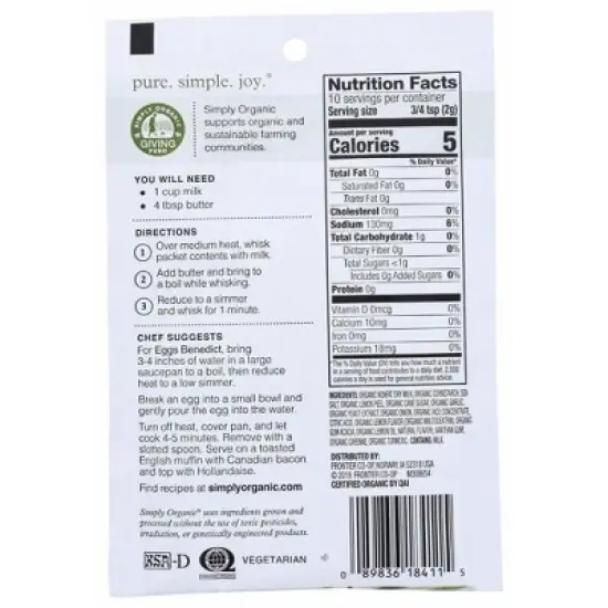 Simply Organic Hollandaise Sauce Mix - Case of 12/.74 oz image {2}