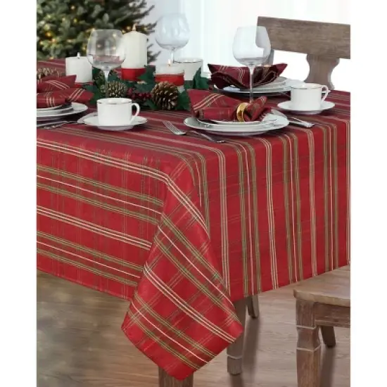 Elrene Shimmering Plaid Holiday Tablecloth ~ Red/Green -  Elrene Home Fashions image {2}