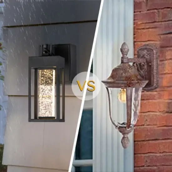 ALOADECOR Modern LED Outdoor Black Dusk to Dawn Sensor Wall Lantern Sconce with Seeded Glass and built-in GFCI Outlets image {4}