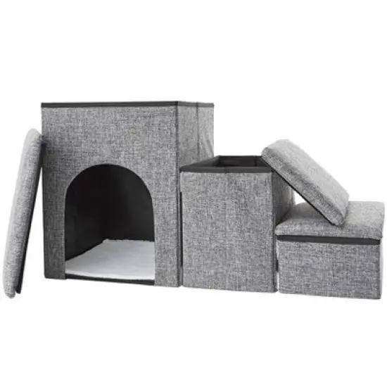 The Lakeside Collection Foldable Pet Stairs With Storage Boxes and Cozy Pet Nook Portable image {5}