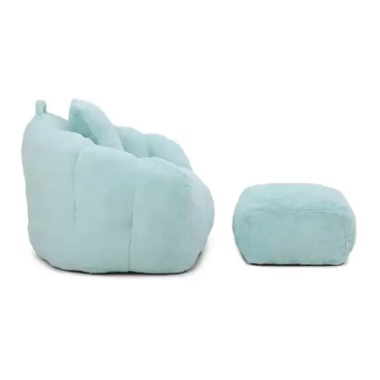 Giant Bean Bag Chair withFootstool, Oversized Bean Bag for Adults and Kids, Polyester Shell-Shaped Large Chair with Filler, Stuffed Big Accent Sofa image {3}