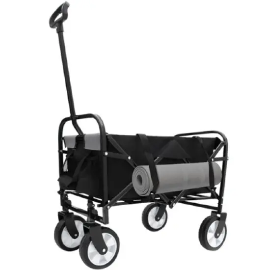 DSVIMOY Collapsible Foldable Wagon Cart with Strapping, Wagon Grocery Cart for Camping Shopping Sports, Black, 25.98"*17.32"*37.4" image {1}