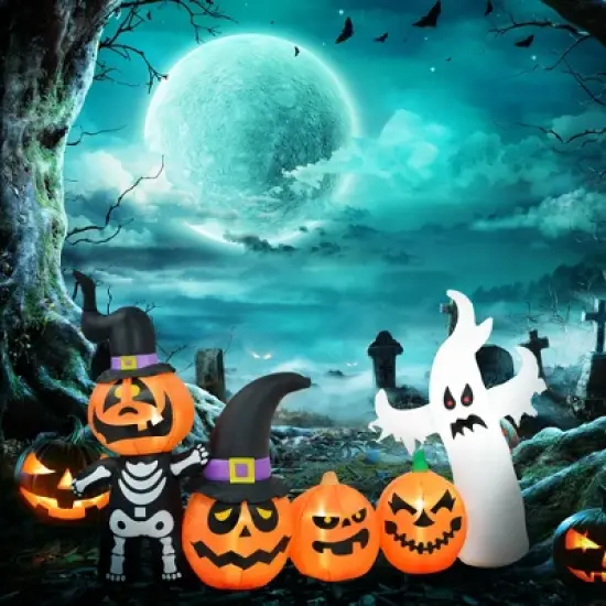 HOMCOM 7.5ft Inflatable Halloween Pumpkin Ghost Family, Halloween Decoration with LED Lights for Garden Indoor Outdoor image {2}