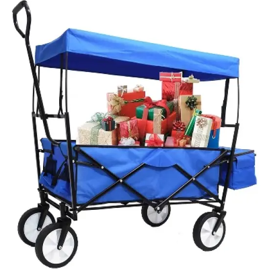 Acekool Folding Wagon Cart with Detachable Canopy, 150lb Capacity, 360&deg; Rotating Wheels, Portable Outdoor Cart for Beach, Garden, Camping, Red image {1}