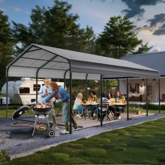 12X20 FT Heavy Duty Metal Carport,Outdoor Activities Storage Shed,Carport With Galvanized Steel Roof And Metal Frame For Car Truck-Coolbibila image {1}