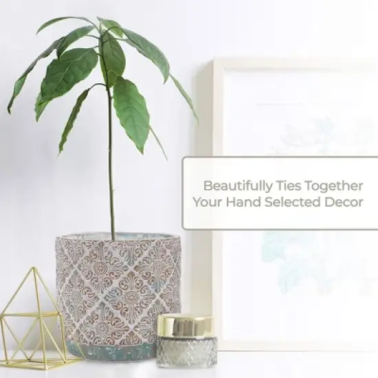 Inspirella 6.3 Inch Timeless Colorful Hand Painted Glazed Ceramic Round Indoor Outdoor Succulent Plant Pot with Drainage Hole and Plug image {2}